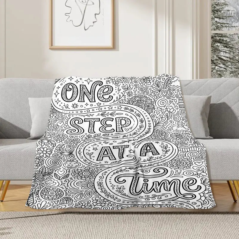 Adult Stress Relief Coloring Flannel Blanket, Creative Hand-Painted Graffiti Sofa Cover Blanket, Home Leisure Decorative Nap Blanket, Reusable Coloring And Graffiti Warm Blanket