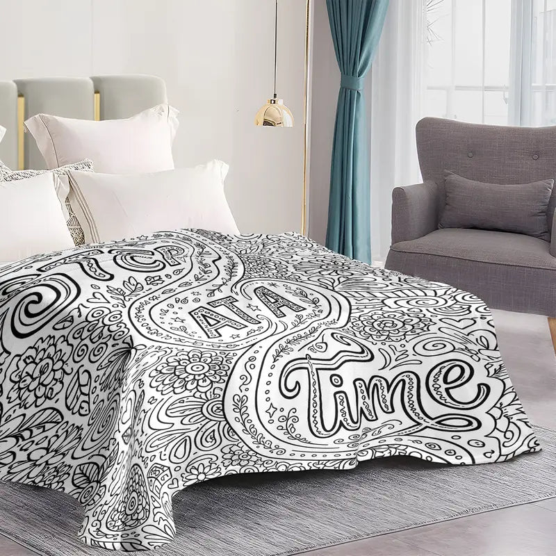 Adult Stress Relief Coloring Flannel Blanket, Creative Hand-Painted Graffiti Sofa Cover Blanket, Home Leisure Decorative Nap Blanket, Reusable Coloring And Graffiti Warm Blanket