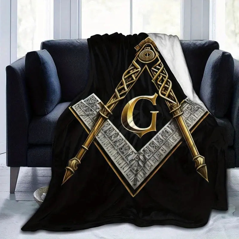 Unisex Masonic Master Mason Flannel Throw Blanket - 60x80in Full Cover, 280g Heavyweight Plush, All-Seeing Eye Art, Masonic Symbols Print, Soft Cozy, Machine Wash, All-Season Aesthetic Blanket, Symbolic Gift for Bed, Couch