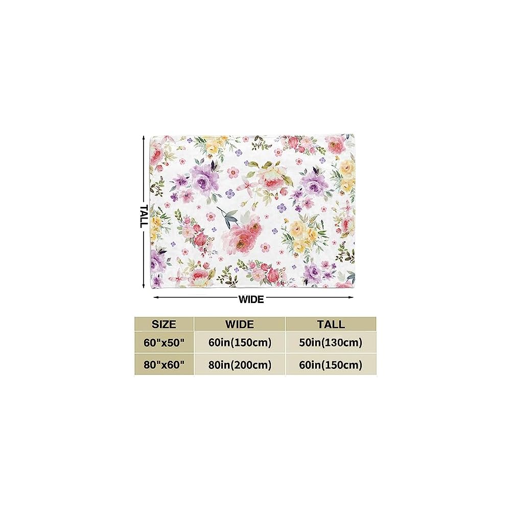 Watercolor Flower Throw Blanket Colorful Botanical Floral Printed Blanket Super Soft Flannel Throw Blankets Lightweight Fluffy Plush Fuzzy Bed Blankets for Bedding Sofa 60"X80"