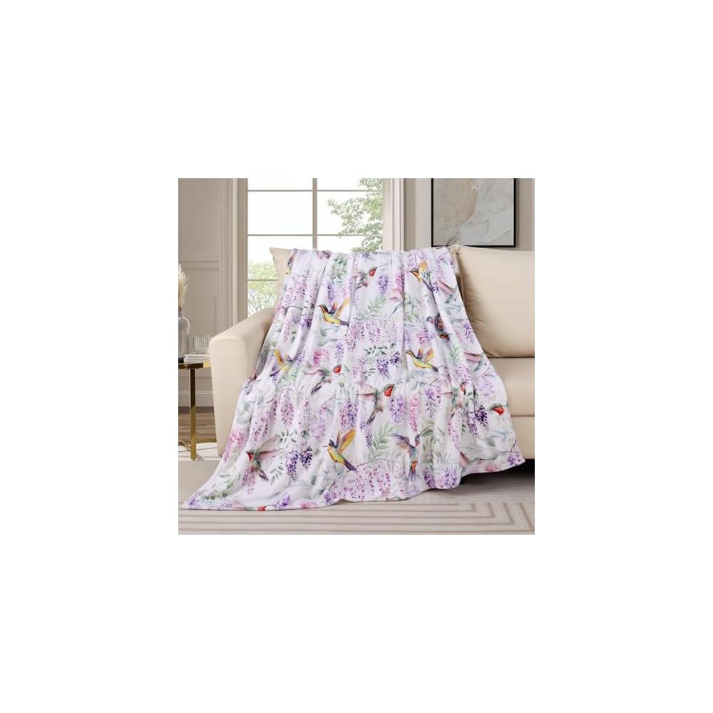 Watercolor Flower Throw Blanket Colorful Botanical Floral Printed Blanket Super Soft Flannel Throw Blankets Lightweight Fluffy Plush Fuzzy Bed Blankets for Bedding Sofa 60"X80"