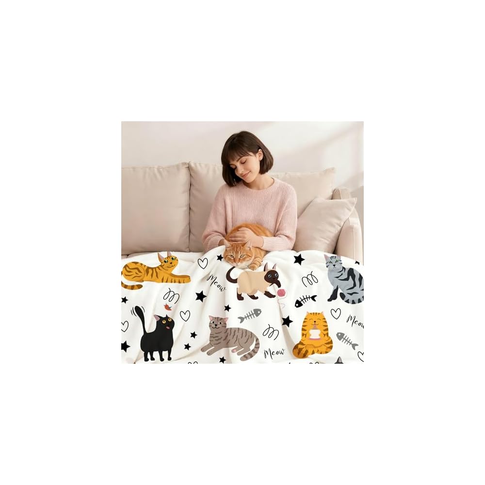 Cute Cat Blanket Animals Pet Pattern Gifts for Cat Lovers Soft Lightweight Flannel Throw Blankets for Kids Adults 50"x40"