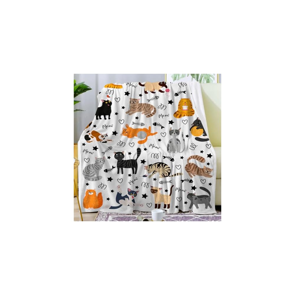 Cute Cat Blanket Animals Pet Pattern Gifts for Cat Lovers Soft Lightweight Flannel Throw Blankets for Kids Adults 50"x40"