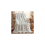 Fall White Pumpkin Blue Leaves Flannel Throw Blanket 50x60
