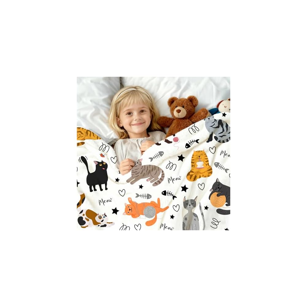 Cute Cat Blanket Animals Pet Pattern Gifts for Cat Lovers Soft Lightweight Flannel Throw Blankets for Kids Adults 50"x40"