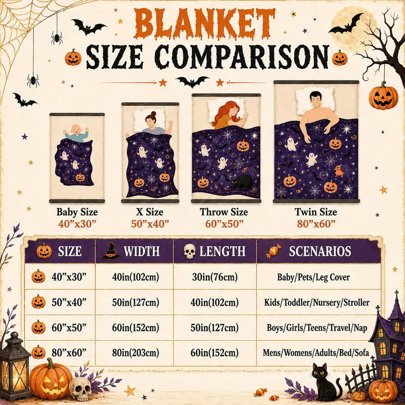 [Back to School] Halloween Element Flannel Polyester Cozy Blanket 60x80 in, Ghost-Pumpkin-Full Moon Design, Blankets for Bed, Home & Travel Use, Holiday Decor Gift for Teens