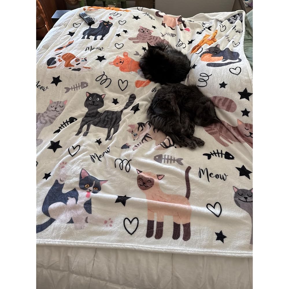 Cute Cat Blanket Animals Pet Pattern Gifts for Cat Lovers Soft Lightweight Flannel Throw Blankets for Kids Adults 50"x40"