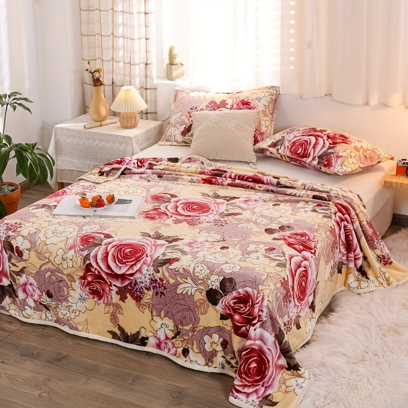 1pc of Luxurious Thickened Floral Flannel Coral Blanket, Soft, Warm, and Comfortable Bedding for Naps, Sofa Throw, Cover Blanket, Office Nap Blanket, Air-conditioned Blanket. Suitable for Sofas, Offices, Beds, Cars, Camping Trips, Home Decor