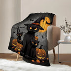 Halloween Throw Blanket Pumpkins Cats Throw Blanket Black Spooky Scary Blanket Decorative Lightweight Fuzzy Soft Plush Fleece Blankets and Throws Couch Sofa Bed Blanket
