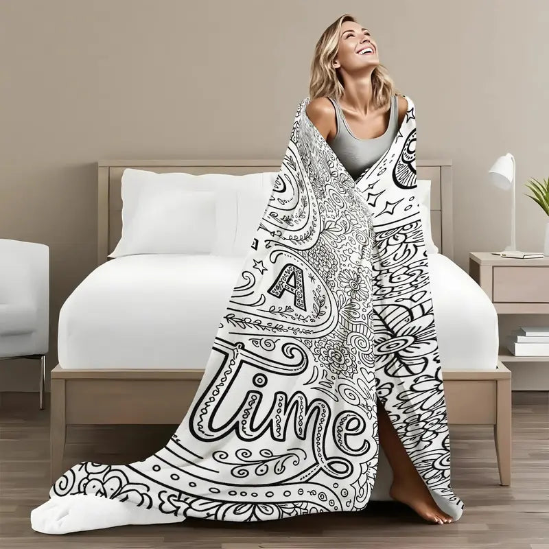 Adult Stress Relief Coloring Flannel Blanket, Creative Hand-Painted Graffiti Sofa Cover Blanket, Home Leisure Decorative Nap Blanket, Reusable Coloring And Graffiti Warm Blanket