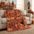 Halloween Pumpkin Black Cat Flannel Throw Blanket 60x80