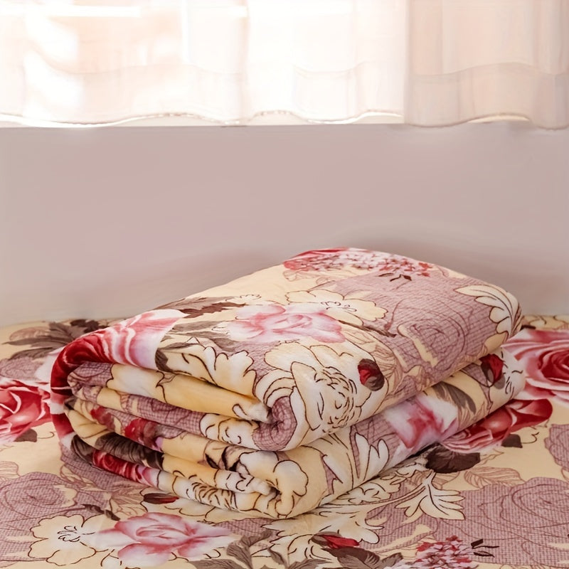 1pc of Luxurious Thickened Floral Flannel Coral Blanket, Soft, Warm, and Comfortable Bedding for Naps, Sofa Throw, Cover Blanket, Office Nap Blanket, Air-conditioned Blanket. Suitable for Sofas, Offices, Beds, Cars, Camping Trips, Home Decor
