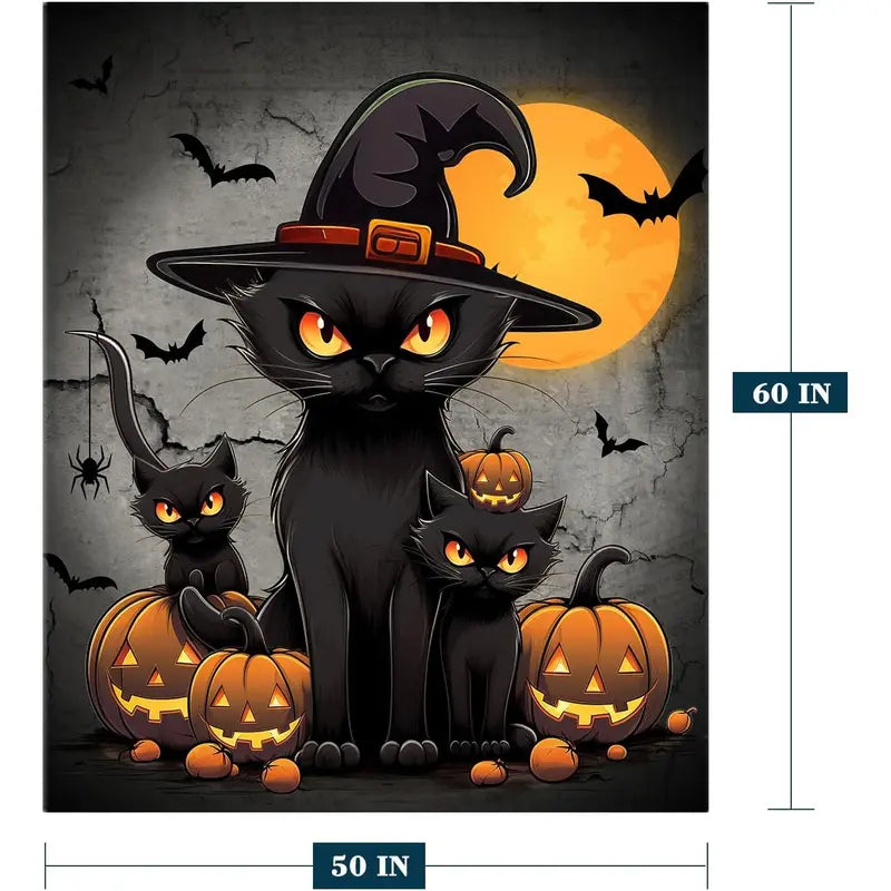 Halloween Throw Blanket Pumpkins Cats Throw Blanket Black Spooky Scary Blanket Decorative Lightweight Fuzzy Soft Plush Fleece Blankets and Throws Couch Sofa Bed Blanket