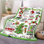Funny Merry Christmas Green Flannel Throw Blanket, Funny Xmas Tree Birthday Gifts for Men Women, Winter Holiday Soft Blankets for Bedding Sofa Home Decor Gift Idea