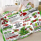 Funny Merry Christmas Green Flannel Throw Blanket, Funny Xmas Tree Birthday Gifts for Men Women, Winter Holiday Soft Blankets for Bedding Sofa Home Decor Gift Idea