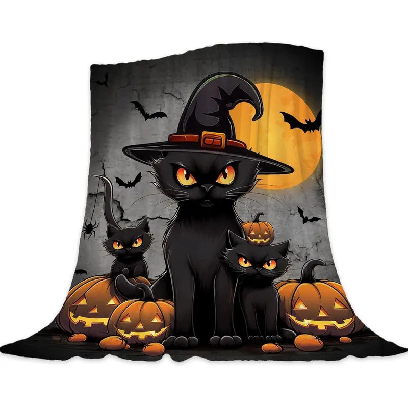Halloween Throw Blanket Pumpkins Cats Throw Blanket Black Spooky Scary Blanket Decorative Lightweight Fuzzy Soft Plush Fleece Blankets and Throws Couch Sofa Bed Blanket