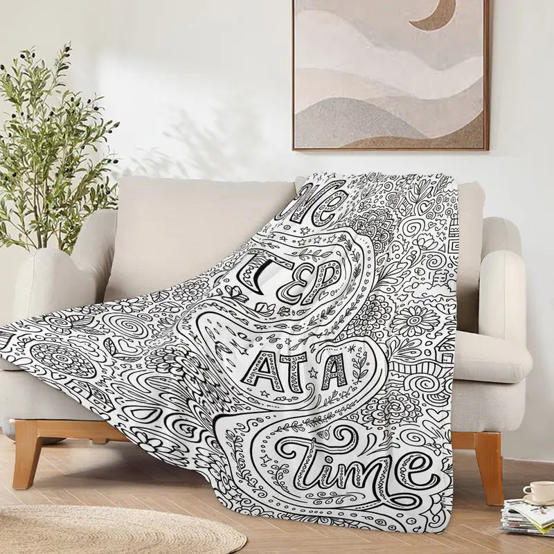 Adult Stress Relief Coloring Flannel Blanket, Creative Hand-Painted Graffiti Sofa Cover Blanket, Home Leisure Decorative Nap Blanket, Reusable Coloring And Graffiti Warm Blanket